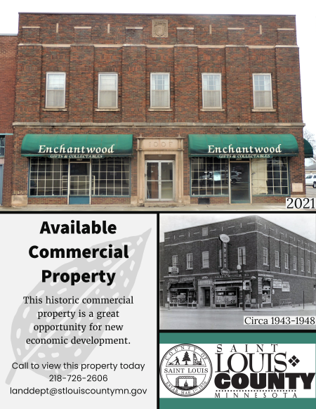opens sale flyer for commercial property with photos of property in 2021 and the same property from the 1940s 