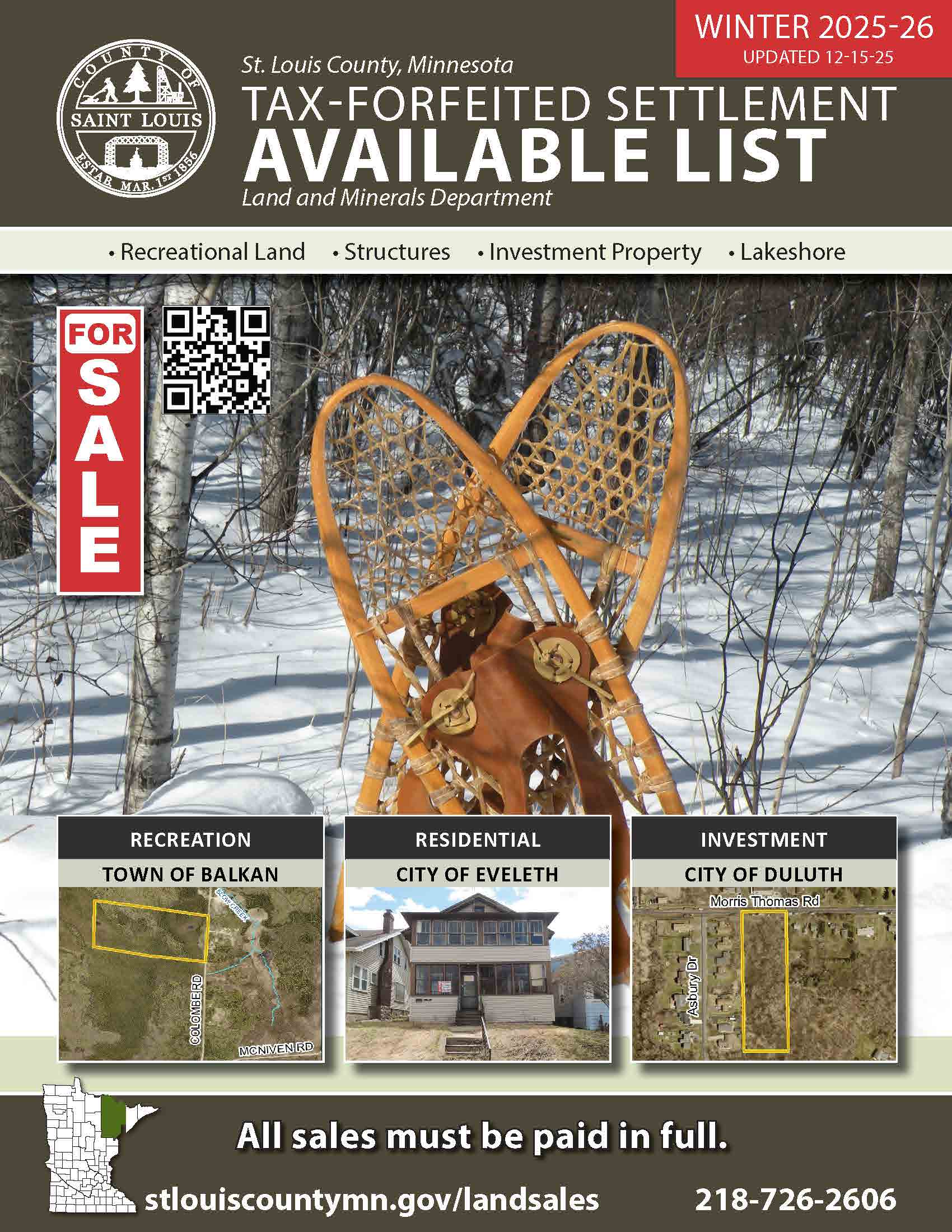 opens Winter 2025-26 Tax-Forfeited Settlement Sale Available Book