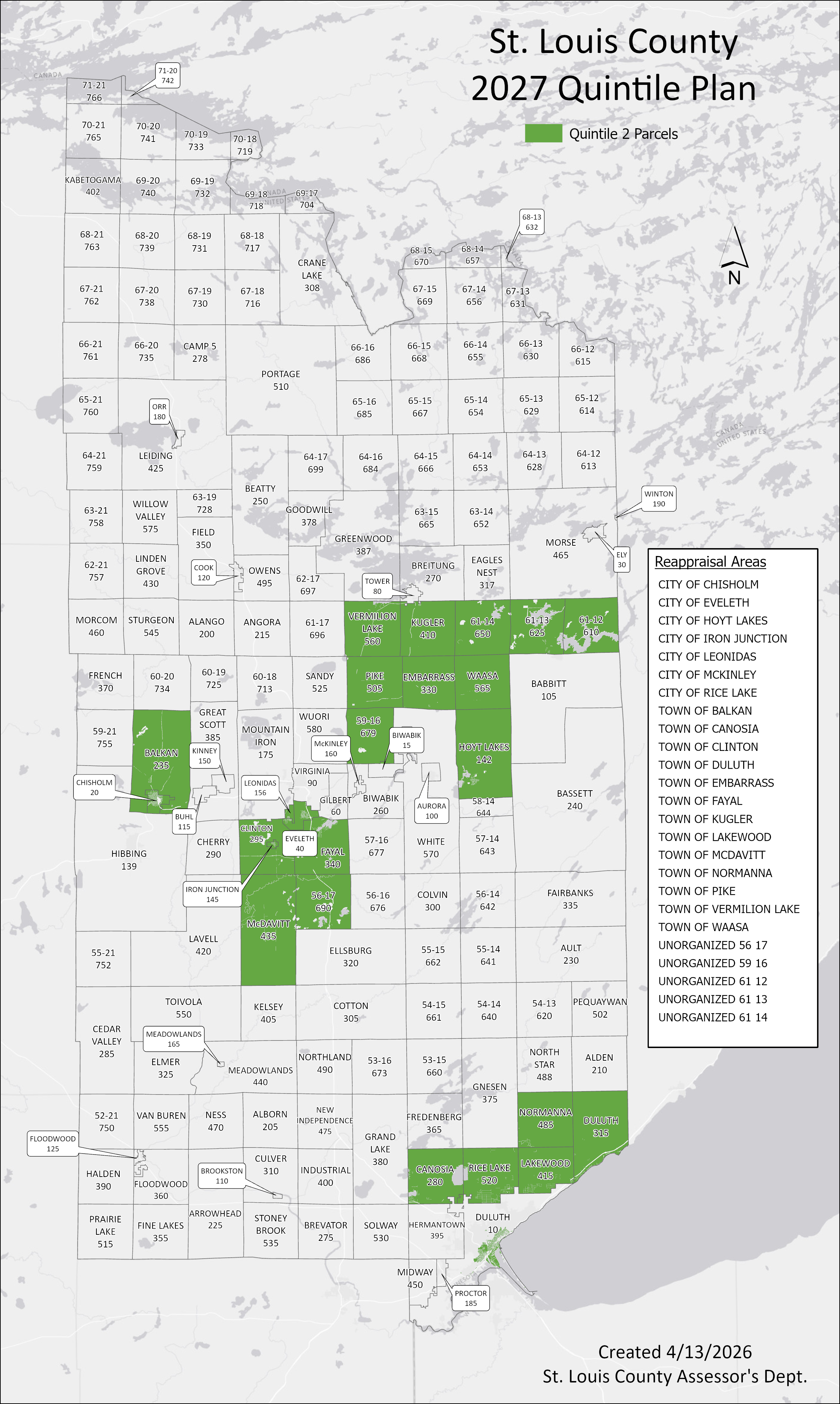 Map of cities and townships being revalued for the 2026 assessment year