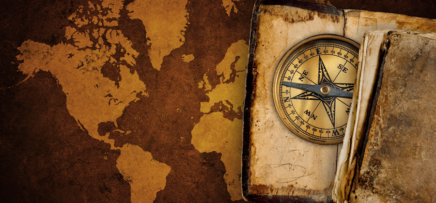 Vintage world map with compass