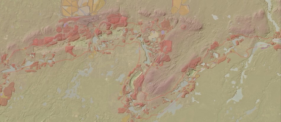Hillshade map of Biwabik Iron Formation
