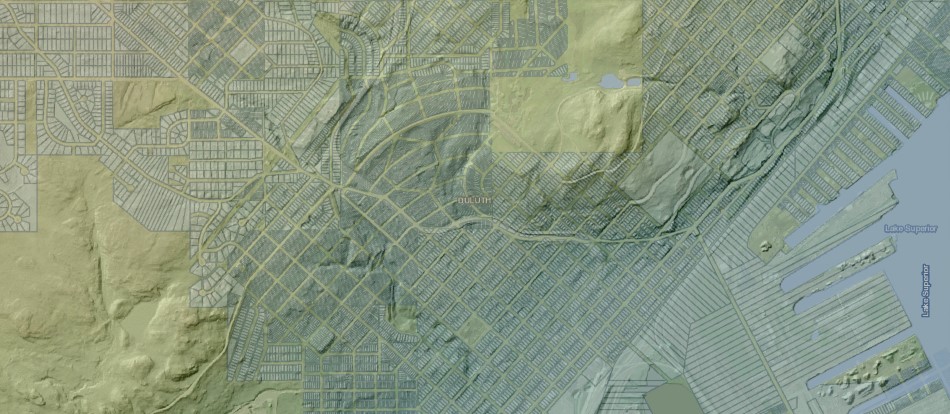 Hillshade map with subdivision overlay